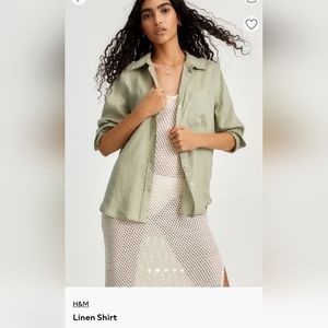 H&M linen shirt size Large- light green-beige